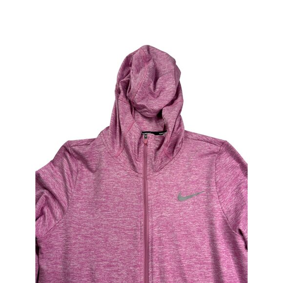 Nike Dri-Fit Womens Hooded Running Jacket Size S Pink Full Zip Thumbholes - Picture 2 of 7